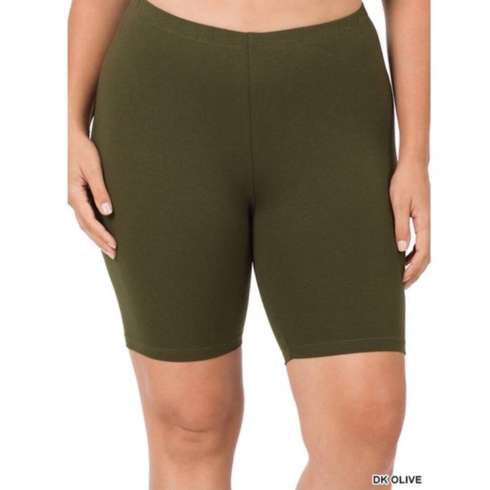 Dark Olive Cotton Leggings Biker Bermuda Shorts